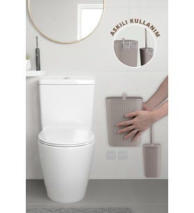Safir Yapışkanlı Wc Fırçalık ve Çöp Kovası Seti Vizon 2'li Banyo Seti