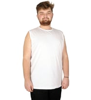 Mode XL Battal Beden Erkek Kolsuz Tshirt Düz 20003 Beyaz