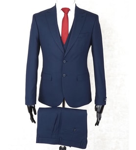 Jan Carlucci Slim Fit Sivri Yaka-Çift Yırtmaç Lacivert Drop 6 Yelekli Takım Elbise