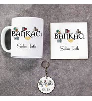 Bankacı Kupa Bardak Altlık ve Anahtarlık Hediye Seti (Model 1)