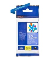 Brother TZe-535 12mm Mavi üzerine Beyaz Muadil Etiket (Beyaz-Mavi)
