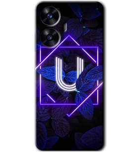 Realme C55 Kılıf HD Desen Baskılı Kılıf - Dark Neon Yaprak U Harfi