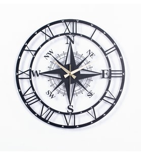 Pusulalı Modern Metal Siyah Duvar Saati / Hediye Saat / Dekoratif Saat - 1,5 mm Kalınlık