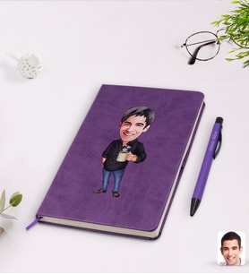 BK Gift Kişiye Özel Erkek Karikatürlü Mor Termo Deri Defter Kalem Seti Model 82