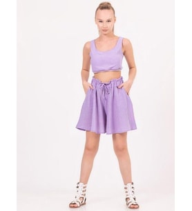 Kız Çocuk Keten Kısa Crop Bluz