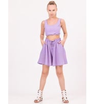Kız Çocuk Keten Kısa Crop Bluz (Lila)