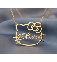 Kişiye Özel 925 Ayar Gümüş Tasarım Hello Kitty İsim Kolye (Gold)