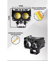 2 Adet Led Spot Işık Ve Sarı Beyaz Projektör Lens 2 Gözlü Dikdörtgen Baykuş Led Off Road Lamba Motosiklet