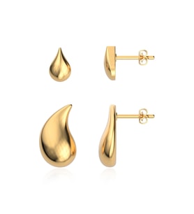 Gözyaşı Damlası Kombin Altın Kaplama Gümüş Küpe (Gold)