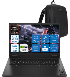 Hp Omen 17-DB1003NT Amd Ryzen Aı 9 365 40GB Ddr5 2tb SSD RTX5070 8gb Gddr7 17.3 Inç Fullhd (1920 x 1080) 144Hz 7ms 300NITS IPS Freedos Taşınabilir Bilgisayar C67G1EAF21 + Zetta Çanta