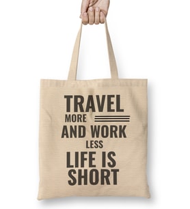 Travel More and Work Less Heartbeat Bez Çanta Uzun Saplı