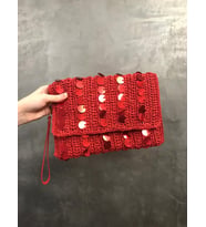 Pullu kırmızı portföy çanta pullu çanta pullu kırmızı el çantası kırmızı şık clutch