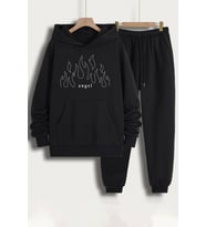 Unisex White Angel Baskılı Eşofman Takımı (Siyah)