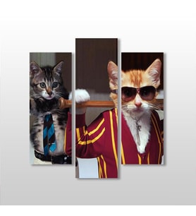 Sopalı Kedi  Kanvas Tablo 129x140cm (Karışık)