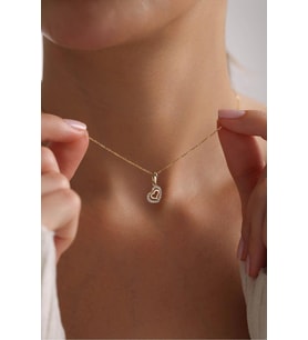 Taşlı Double Heart Kalp Kolye Ucu