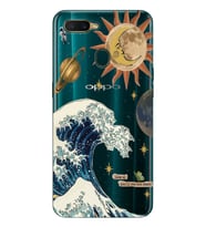 Oppo A5S/AX7/A12 Uyumlu Güneş ve Dalga Desenli Şeffaf Telefon Kılıfı