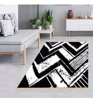 Renkli Zigzag Desenli Dijital Baskı Yıkanabilir Kaymaz Taban Leke Tutmaz Modern Zigzaglı Salon Halıs (Beyaz)