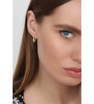 Kadın 925 Ayar Zirkon Taşlı Oval Küpe (Altın)