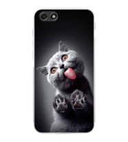 PrintiFy Huawei Y5 2018 ile Uyumlu Kedi 2 Kamera Korumalı Şeffaf Kılıf