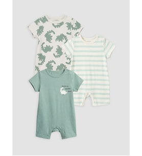 LCW baby Yeşil Baskılı Erkek Bebek 3'lü Tulum