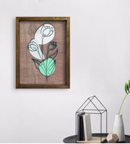 BK Home Minimal Çiçekler Tasarımlı Doğal Masif Ahşap Çerçeveli Tablo 45x65cm-2