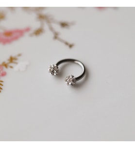 8 mm Gümüş Renk İki Ucu Taşlı Cerrahi Çelik Tragus Helix Piercing Kıkırdak Septum (Çok Renkli)