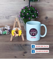 Love Yourself Kupa Bardak Beyaz ve Fotoğraflı Ahşap Anahtarlık Hediye (Model 1)