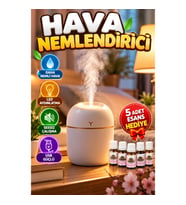 Mini Hava Nemlendirici – USB LED Işıklı, 5 Esans Hediyeli Araç ve Ofis Tipi