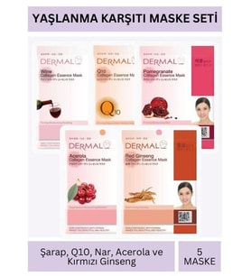 Dermal Yaşlanma Karşıtı Şarap Q10 Nar Acerola ve Kırmızı Ginseng Özlü Maske Seti 23gr x 5Adet