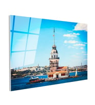Tamperli Gerçek Cam Tablo İstanbul Kız Kulesi ve Boğaz Şehir Mimari Tablo Duvar Dekoru