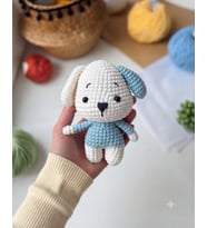 MAVİ BEYAZ AMİGURUMİ KÖPEK ÖRGÜ OYUNCAK