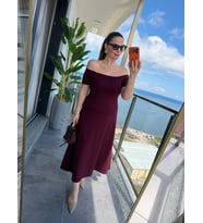 Kadın Madonna Yaka Midi Boy Modal Elbise