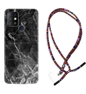 INFINIX Hot 8 9 10 11S Hot 10 Play 10T Kılıf Boyun Asklı Rasta Silikon Kara Mermer 1375