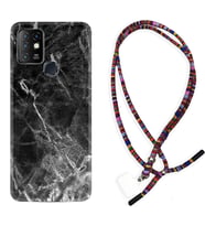 INFINIX Hot 8 9 10 11S Hot 10 Play 10T Kılıf Boyun Asklı Rasta Silikon Kara Mermer 1375