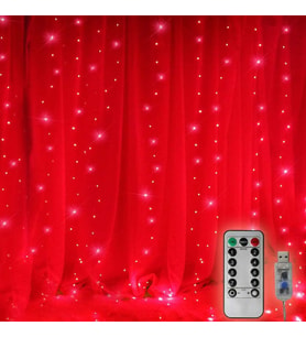 KIRMIZI SALKIM LED IŞIK KIRMIZI LED IŞIK USB + KUMANDALI KIRMIZI İNCE PERİ LEDLİ IŞIK 3X2.5 METRE