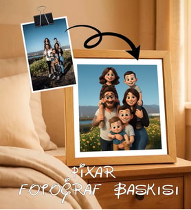 Çerçeveli Hediye Fotoğraf Baskı , 3D Pixar Tarzı Çizim, Karikatür Baskı, Kişiye Özel Resim, Çizgi Film, Aile, Sevgili, Arkadaş, Anne, Baba, Öğretmen