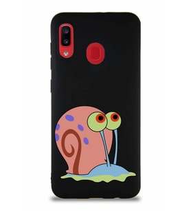 Samsung Galaxy A20 Soft Premier Kapak Salyangoz Gary Tasarımlı Silikon Kılıf - Siyah (Şeffaf)