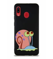 Samsung Galaxy A20 Soft Premier Kapak Salyangoz Gary Tasarımlı Silikon Kılıf - Siyah (Şeffaf)