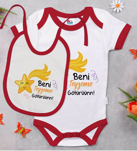 BK Kids Beni Teyzeme Götürün Tasarımlı Kırmızı Bebek Body Zıbın ve Mama Önlüğü Hediye Seti-1