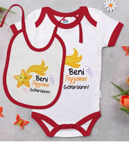 BK Kids Beni Teyzeme Götürün Tasarımlı Kırmızı Bebek Body Zıbın ve Mama Önlüğü Hediye Seti-1