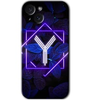İphone 15 Plus Kılıf HD Desen Baskılı Kılıf - Dark Neon Yaprak Y Harfi