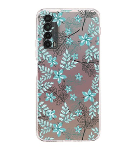 PrintiFy Huawei Psmart 2021 Uyumlu Kamera Korumalı Floral Su Yeşili Tasarımlı Şeffaf Silikon Kılıf