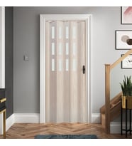 Faran Dekorasyon 130 x 215 Akçaağaç Renk Camlı Pvc Akordiyon Katlanır Kapı - FRNAKMODEL-91