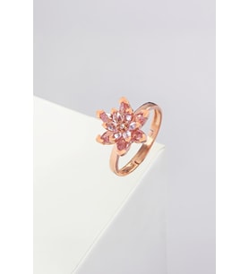 Pembe Taşlı Rose Renk Ayarlanabilir Lotus Gümüş Bayan Yüzük
