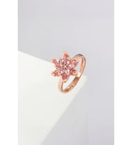 Pembe Taşlı Rose Renk Ayarlanabilir Lotus Gümüş Bayan Yüzük