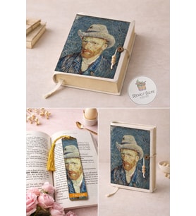 Kitap Kılıfı ve Metal Kitap Ayracı Seti (Van Gogh Otoportre)