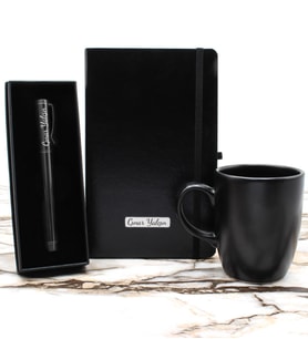 Kişiye Özel Siyah Roller Kalem & Siyah Kupa & Siyah Defter Hediye Seti (Model 1)