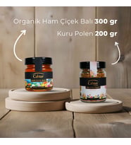 Organik Süzme Ham Çiçek Balı (300 gr) + Kuru Polen (200 gr)
