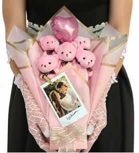 Kişiye ÖZEL Fotoğraflı ve Mesajlı Sevgiliye Hediye Balonlu Romantik Pembe Peluş Ayıcık