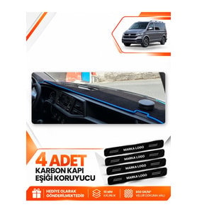 VOLKSWAGEN TRANSPORTER T7 (2021-2024) Uyumlu Ön Torpido Koruma Kılıfı Halısı - Siyah Mavi
